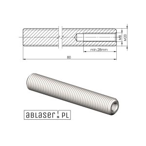 Kotwa montażowa gwint wewnętrzny INOX 304 A2 M20/M8 L80